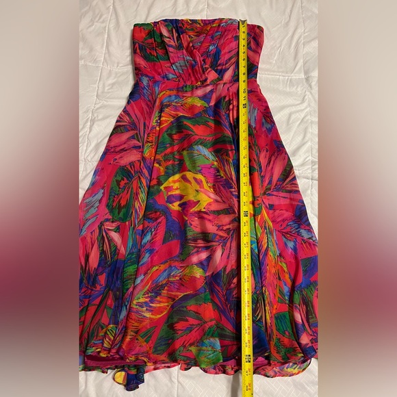 Milly Hot Pink Tropical Print Strapless Flowy Midi Dress Size 6 Colorful A-Line - Picture 7 of 7